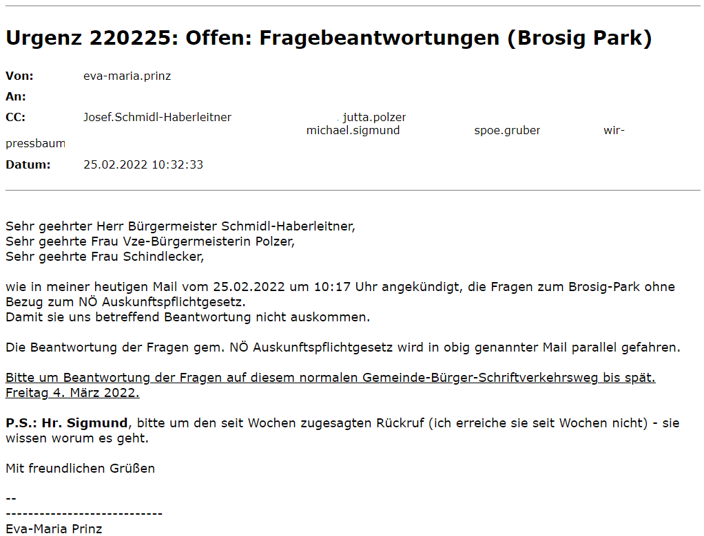 220225_Urgenz_220225._Offen_-_Fragebeantwortungen_(Brosig_Park)_-_ohne_Bezug_zu_NÖ-Auskunftsgesetz_-_Screenprint_-_exkl_._Mailadressen_.png